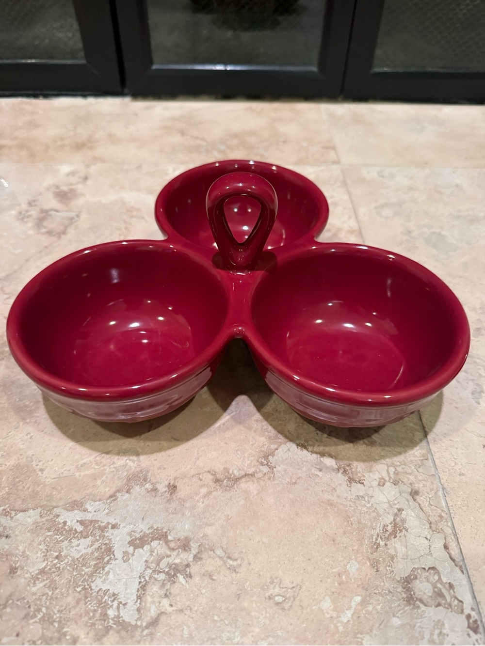 Longaberger Pottery Paprika Woven Traditions 3 Way Condiment Serving Dish